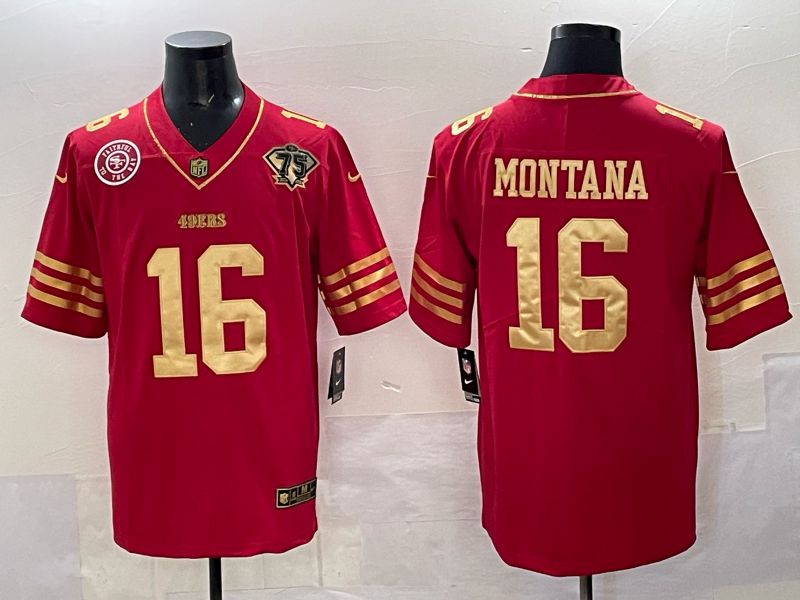 Men San Francisco 49ers 16 Montana Red 75th Nike Limited NFL 2025 Jersey style 04